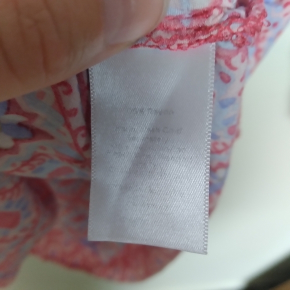 Talbots Geometric Print V Neck Tie Neck Quarter Sleeve Blouse Size Small - Picture 9 of 9